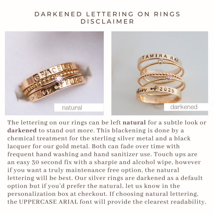 Sterling Silver Modern Class Ring Set | Script Font | Two Gemstone Rings