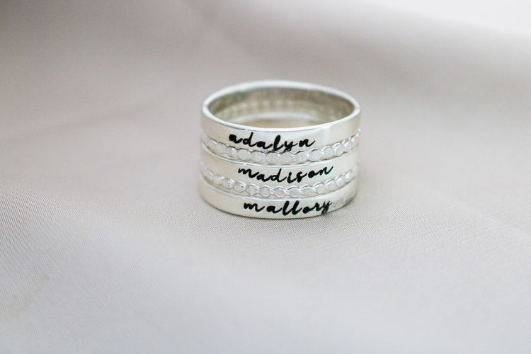 Sterling Silver Name Rings - Create Your Own Stack