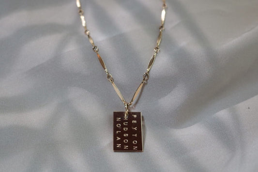 Rectangle Pendant Necklace with Marquise Chain | Arial Font